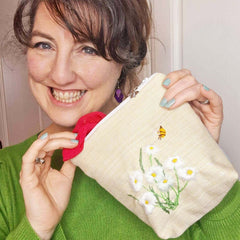 Handmade Embroidered Flat Bottom Pouch With Appliqué by Parade Handmade