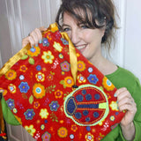 Drawstring Appliqué Bag - Floral Fleece with Heart and Ladybird - Parade Handmade