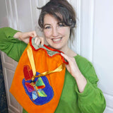 Drawstring Appliqué Bag - Orange Fleece with Heart and Butterfly - Parade Handmade