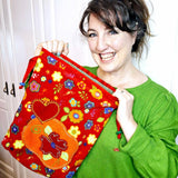 Drawstring Appliqué Bag - Floral Fleece with Heart and Floral Motif - Parade Handmade