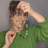 Beaded Floral Boho Jewellery - Necklace and Earrings in Greens by Lapanda Designs - Parade Handmade