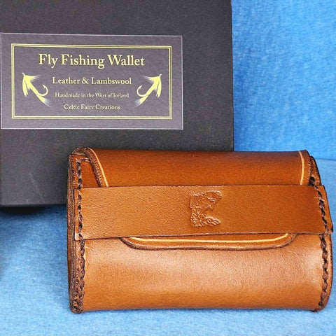 100% Italian Leather and Lambswool Fly Keeper Wallet in Tan with Wax finish, by Celtic Fairy Creations  - Parade Handmade