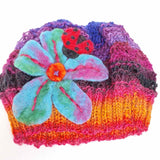 Creature Beret Hat for women - flower and ladybird applique - Slouchy Berets collection - Parade Handmade