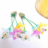Potted Bloom Flower Earrings with three colourful blooms and crystal detail - Parade Handmade