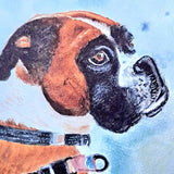 Watercolour Art Card Close-up of a boxer dog's face with a blue background by Nuala Brett-King - Parade Handmade