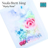 Printed Art Card of a Lightly colourful rose painting by Nuala Brett King with 'Mysty Rose' text on a white background - Parade Handmade