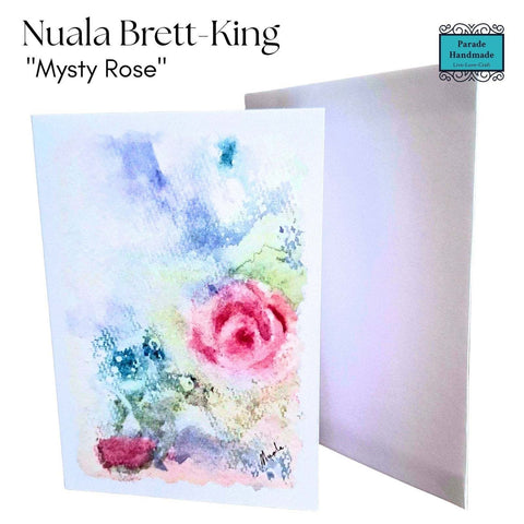Greeting card with watercolor design of a rose by Nuala Brett King - Parade Handmade