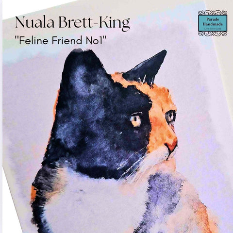 Profile of a Calico Cat printed watercolour art card by Nuala Brett-King - Parade Handmade