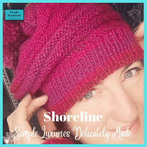 Hand Knitted Hat and Wrist Warmers Set in deep pinks and reds with coloured flecks crafted in a 60% Wool Seamless pattern. M/L by Shoreline - Parade Handmade