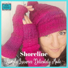 Hand Knitted Hat and Wrist Warmers Set in Pink Cable