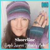 Purple and Turquoise Light Weight Hand Knitted Hat and Wrist Warmers Set in 60% Wool Seamless pattern M/L  by Shoreline - Parade Handmade