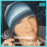 Versatile Stripey Blue and Grey Hand Knitted Hat 60% Wool with seamless slouchy pattern by Shoreline - Parade Handmade