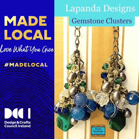 Gemstone Cluster Drop Earrings of Blue Agate, Baroque Pearl, Malachite and Crystal by Lapanda Designs - Parade Handmade