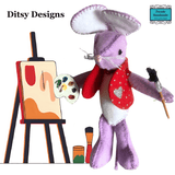 Luna the Daydreaming Painter – Miniature Mouse Keepsake Sporting a new Red Felt Bolero with a Heart design by Ditsy Designs - Parade Handmade