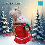 Mrs. Claus Mouse holding a Christmas wreath - a cottagecore keepsake hand knitted and decorated By Ditsy Designs - Parade Handmade