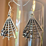 Silver Spider and Web Charm metal earrings on Sterling Silver Hooks - Lapanda Designs at Parade Handmade