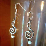 Treble Cleff silver metal earrings on Sterling Silver Hooks - Lapanda Designs at Parade Handmade