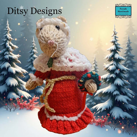 Mrs. Claus Mouse keepsake hand knitted and decorated By Ditsy Designs - Parade Handmade
