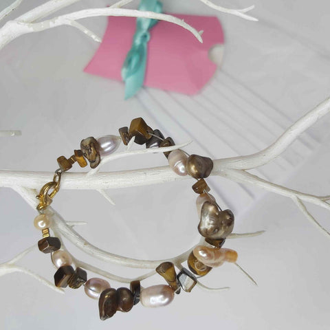 Mixed Pearl and Tigers Eye Gemstone Bracelet by Lapanda Designs - Parade Handmade