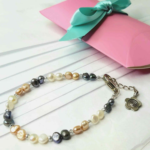 Mixed Pearl Bracelet with Crystal and Flower Detail by Lapanda Designs - Parade Handmade