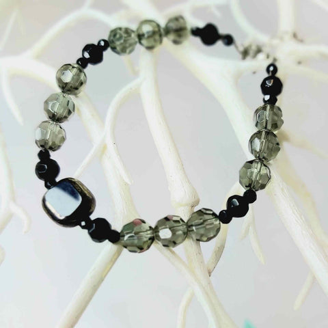 Art Deco Inspired Smokey Grey and Black Glass Bracelet by Lapanda Designs - Parade Handmade