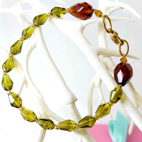 Vintage Style Amber and Lime Cut Glass Bead Bracelet by Lapanda Designs - Parade Handmade