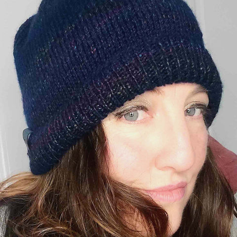 Navy Woolen Hat with hues of the rainbow, 60% Wool and seamless, by Shoreline - Parade Handmade
