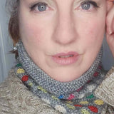 Luxurious Soft Pull On Neck Warmer in Grey with Multicoloured detail, 60% Wool, by Shoreline - Parade Handmade