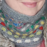 Luxurious Soft Pull On Neck Warmer in Grey with Multicoloured detail, 60% Wool, by Shoreline - Parade Handmade