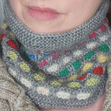 Luxurious Soft Pull On Neck Warmer in Grey with Multicoloured detail, 60% Wool, by Shoreline - Parade Handmade