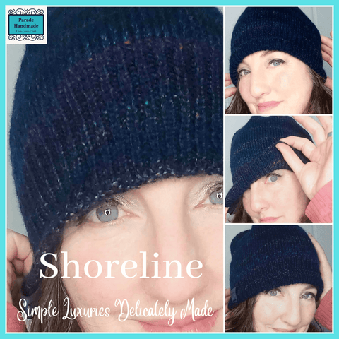 Navy Woolen Hat with hues of the rainbow, 60% Wool and seamless, by Shoreline - Parade Handmade
