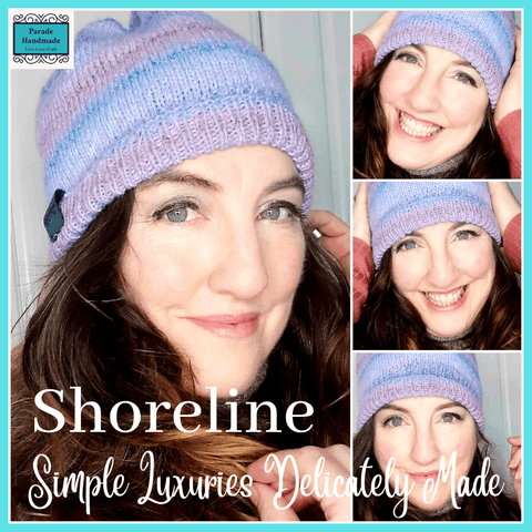 Hues of Turquoise and Lilac Woolen Hat, Med/Lge, Seamless, 60% Wool, by Shoreline - Parade Handmade