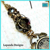 Steampunk Alarm Clock Earrings with Crystal and Wire Detail, Sterling Silver Hooks, by Lapanda Designs - Parade Handmade