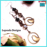 Steampunk Little Bird Earrings with Crystal and Wire Detail, Bronze, by Lapanda Designs - Parade Handmade