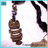 Steampunk Owl Pendant with Crystal and Wire Detail and Sari Silk Remnant Chord by Lapanda Designs - Parade Handmade