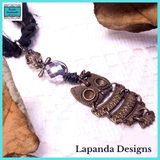 Steampunk Owl Pendant with Crystal and Wire Detail and Sari Silk Remnant Chord by Lapanda Designs - Parade Handmade