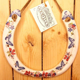 Recycled Horseshoe with Flowers and Blue Butterfly Decoupage Pattern and Fact Sheet 17 x 16cm by Liffey Forge - Parade Handmade