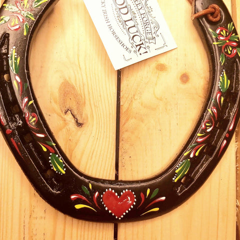 Love Heart Decorated Lucky Horseshoe 14 x 13cm in Black by Liffey Forge - Parade Handmade
