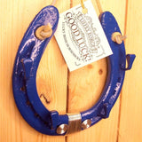 Blue and Silver Recycled Iron Horseshoe Key Rack with wire Spirals, 12 x 13cm by Liffey Forge - Parade Handmade