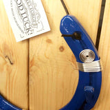 Blue Recycled Iron Horseshoe Key Rack with Silver Wire Spirals, 16.75 x 15cm, by Liffey Forge - Parade Handmade
