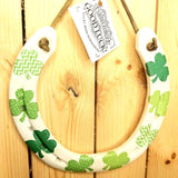 Recycled Horseshoe with Shamrock Decoupage Pattern and Fact Sheet, 17 x 16 cm by Liffey Forge - Parade Handmade Ireland