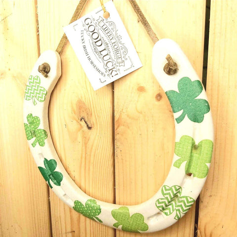 Recycled Horseshoe with Shamrock Decoupage Pattern and Fact Sheet, 17 x 16 cm by Liffey Forge - Parade Handmade