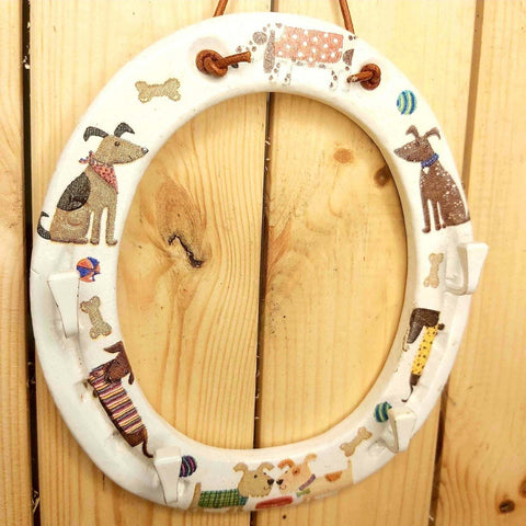 Cute Dog Iron Horseshoe Key Rack, Bar Style, 16 x 14.5cm, by Liffey Forge - Parade Handmade