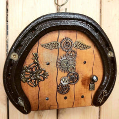 Steampunk Lucky Horseshoe Fairy Door with Mouse and Key by Liffey Forge