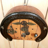 Steampunk Horseshoe Fairy Door, 12 x 14 cm with Mouse, Key and Fact Sheet, by Liffey Forge - Parade Handmade