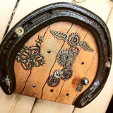 Steampunk Horseshoe Fairy Door, 12 x 14 cm with Mouse, Key and Fact Sheet, by Liffey Forge - Parade Handmade