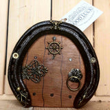 Pirate Worn Horseshoe Fairy Door with Skull, Crossbones, Mouse and Octopus, 12 cm x 12cm by Liffey Forge - Parade Handmade