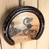 Steampunk Lucky Horseshoe Fairy Door with Owl Key and Cogs 12 x 13.5 cm by Liffey Forge - Parade Handmade