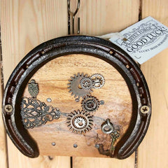 Steampunk Lucky Horseshoe Fairy Door with Owl and Key by Liffey Forge