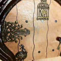 Horseshoe Fairy Door, with Mushroom, Key, Bird Cage and Fact Sheet, by Liffey Forge